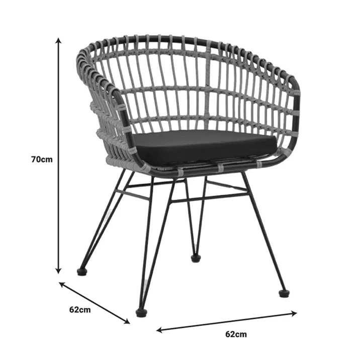 Kliton-Naoki A dining table set of 3 pakoworld anthracite aluminum and metal in black shade 80x80x74cm