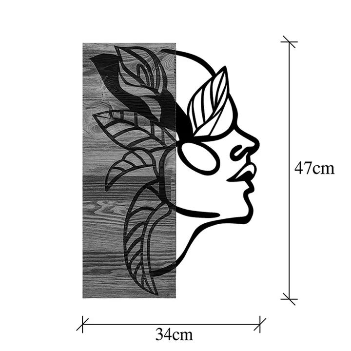 Wall deco Redian pakoworld pine wood in natural color and black metal 34x3x50cm