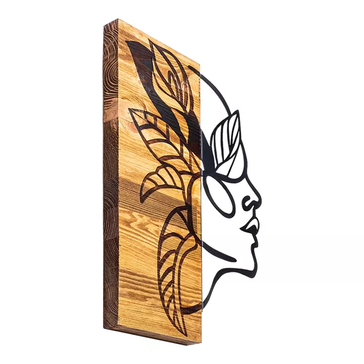 Wall deco Redian pakoworld pine wood in natural color and black metal 34x3x50cm