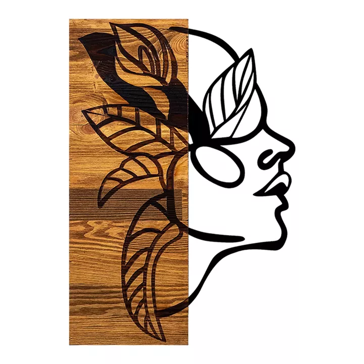 Wall deco Redian pakoworld pine wood in natural color and black metal 34x3x50cm