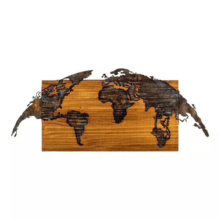 Wall deco Mable pakoworld pine wood in natural color and black metal 83x3x38cm