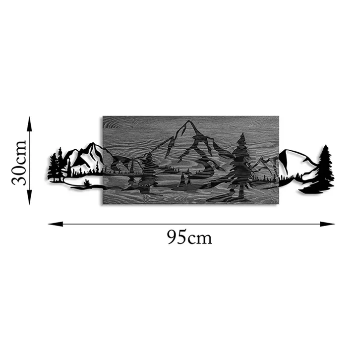 Wall deco Nereve pakoworld pine wood in natural color and black metal 95x3x30cm