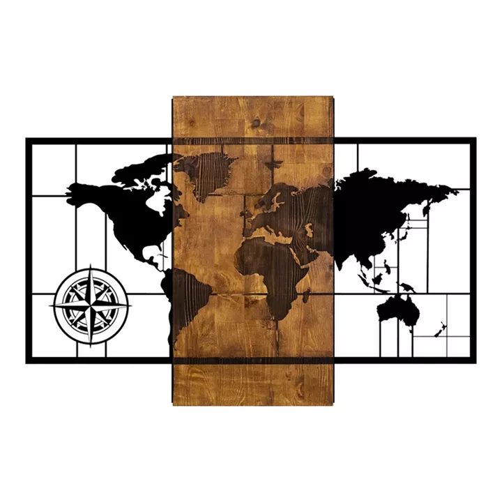 Wall deco Merzo pakoworld pine wood in natural color and black metal 58x3x85cm