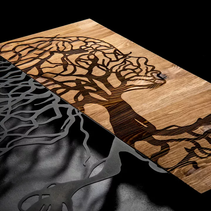 Wall deco Lifel pakoworld pine wood in natural color and black metal 47x3x58cm
