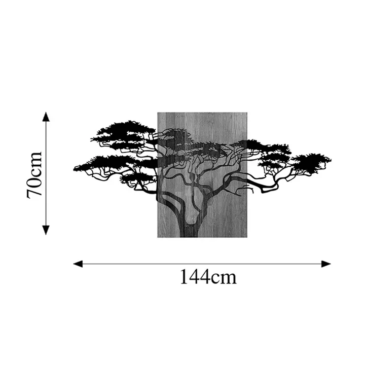 Wall deco Efren pakoworld pine wood in natural color and black metal 144x3x70cm