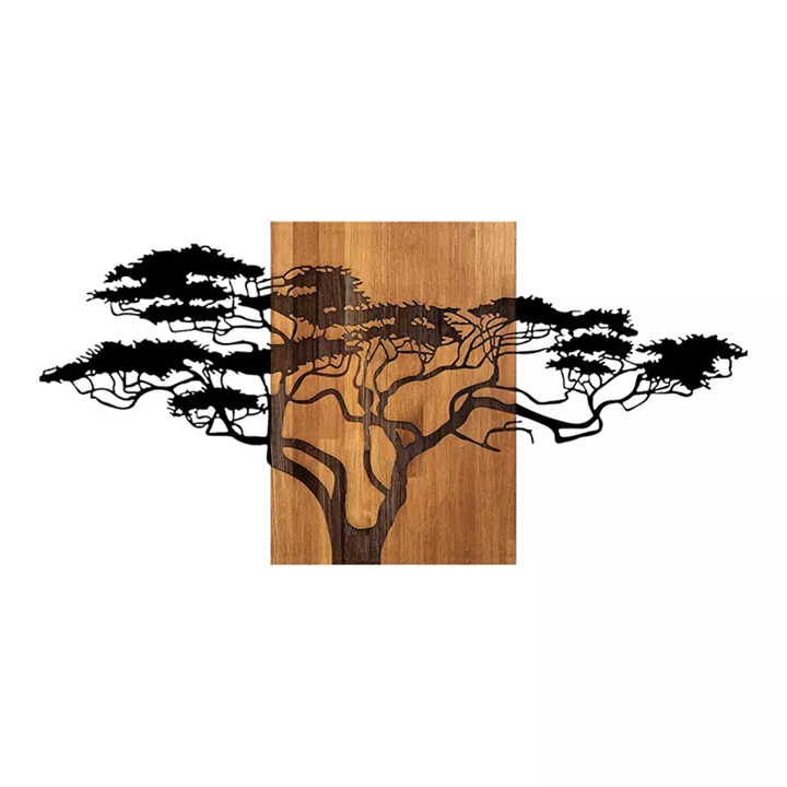 Wall deco Efren pakoworld pine wood in natural color and black metal 144x3x70cm