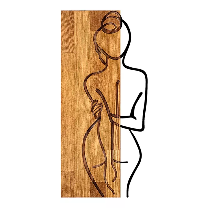 Wall deco Kelesipo pakoworld pine wood in natural color and black metal 27x3x58cm