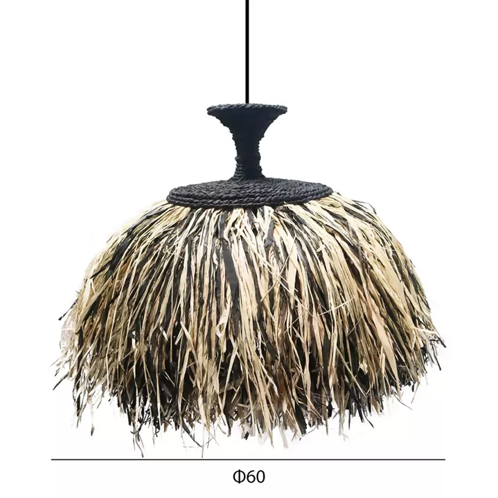 CEILING PENDANT LAMP ORDEM HM4716 SISAL & BANANA FIBERS CAP--BLACK & NATURAL Φ60x50Hcm.