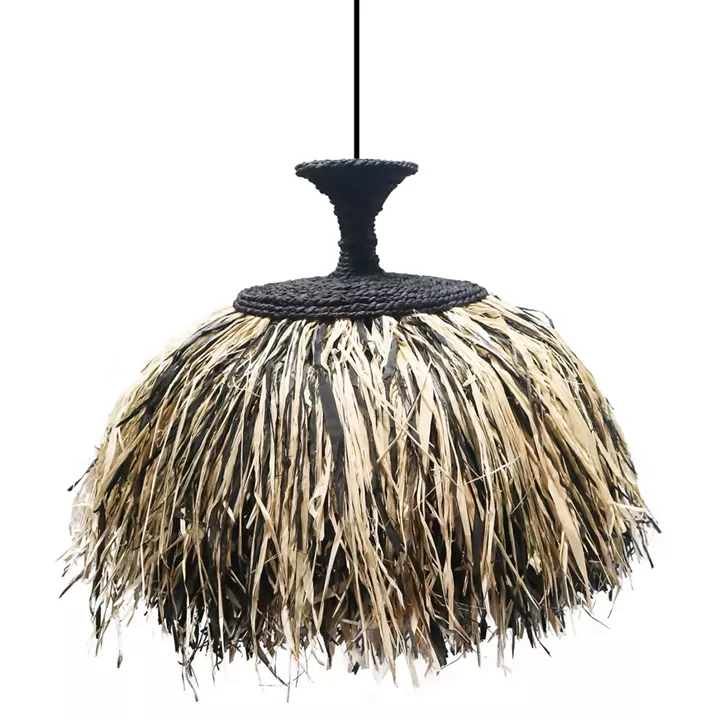 CEILING PENDANT LAMP ORDEM HM4716 SISAL & BANANA FIBERS CAP--BLACK & NATURAL Φ60x50Hcm.