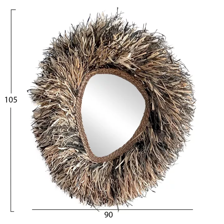 DECORATIVE WALL MIRROR GRESSO HM4712 BANANA FIBERS IN NATURAL-BLACK 90x105Hcm.
