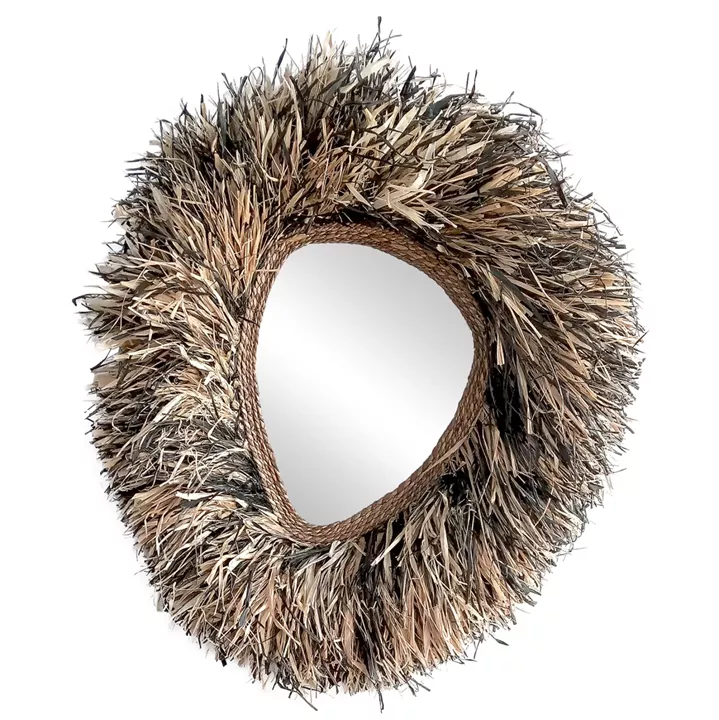 DECORATIVE WALL MIRROR GRESSO HM4712 BANANA FIBERS IN NATURAL-BLACK 90x105Hcm.