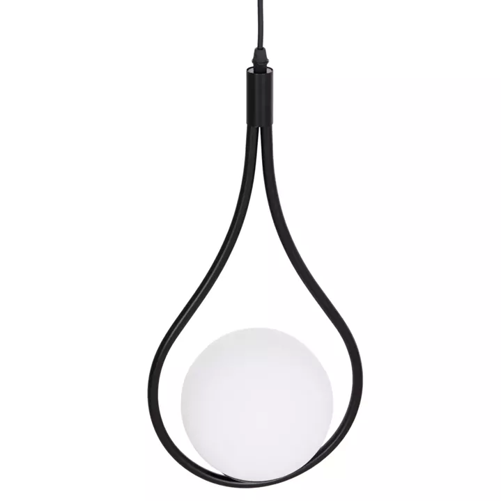 CEILING PENDANT LAMP DROPLET HM7503.11 METAL IN BLACK-MILKY WHITE GLOBE BULB 23.5x12x147Hcm.