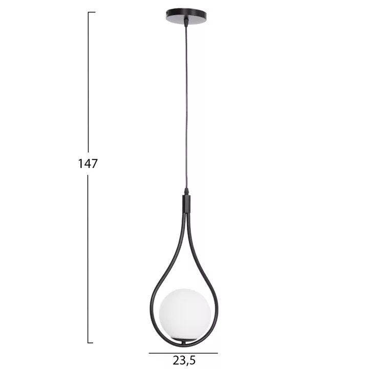 CEILING PENDANT LAMP DROPLET HM7503.11 METAL IN BLACK-MILKY WHITE GLOBE BULB 23.5x12x147Hcm.