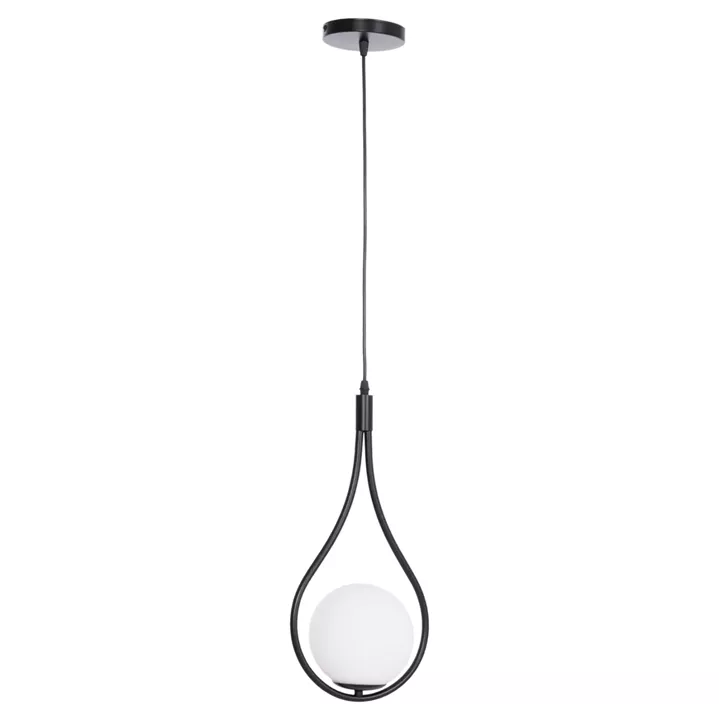 CEILING PENDANT LAMP DROPLET HM7503.11 METAL IN BLACK-MILKY WHITE GLOBE BULB 23.5x12x147Hcm.