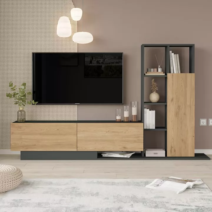 Damon pakoworld living room set in natural-anthracite color 140x29.5x39.5cm