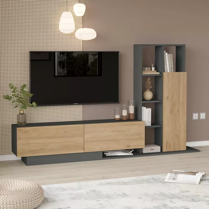 Damon pakoworld living room set in natural-anthracite color 140x29.5x39.5cm