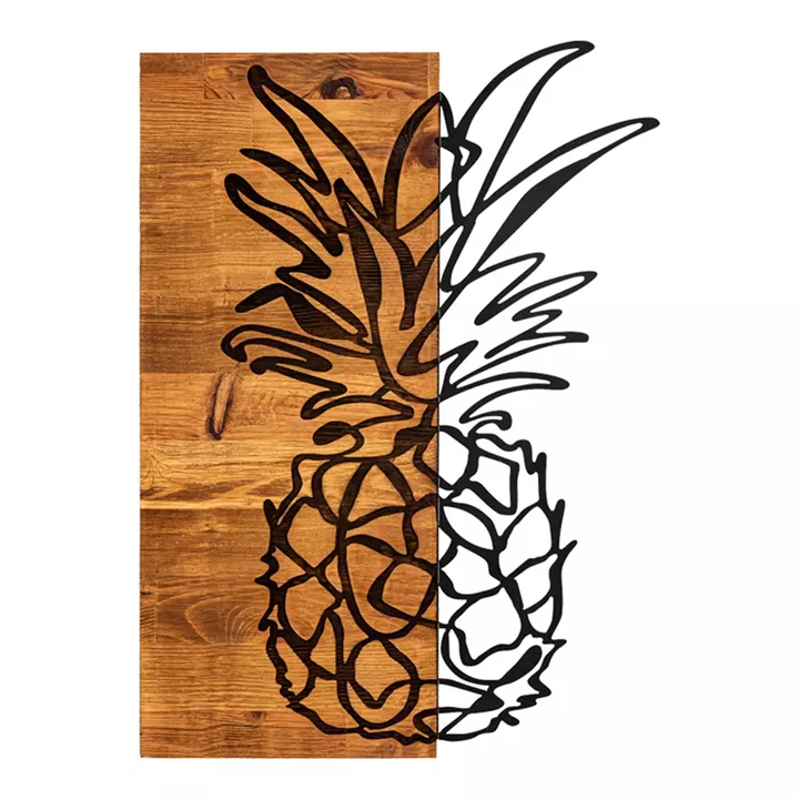 Wall deco Pinable pakoworld pine wood in natural color and black metal 42x3x58cm
