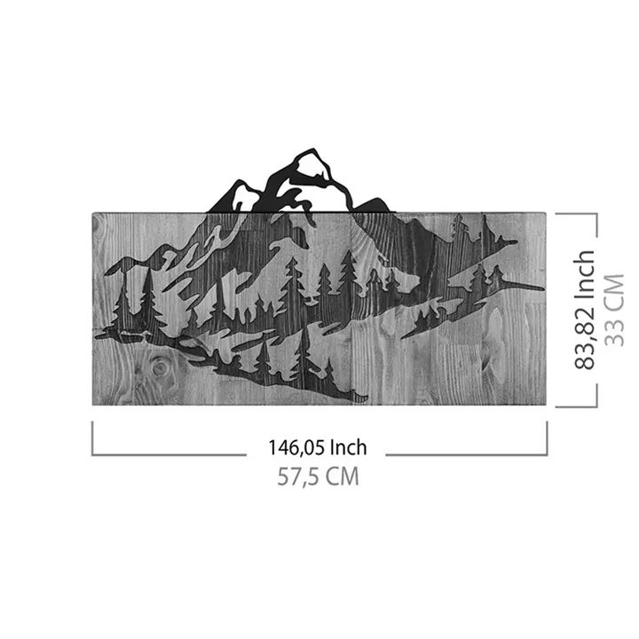 Wall deco Mounten pakoworld pine wood in natural color and black metal 57.5x3x33cm