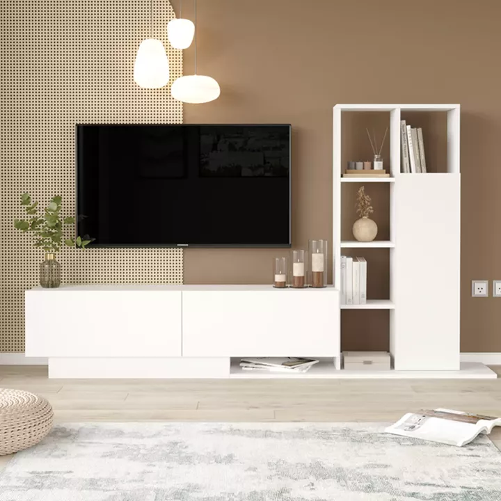 Σύνθετο σαλονιού Damon pakoworld σε λευκή απόχρωση 140x29.5x39.5εκ