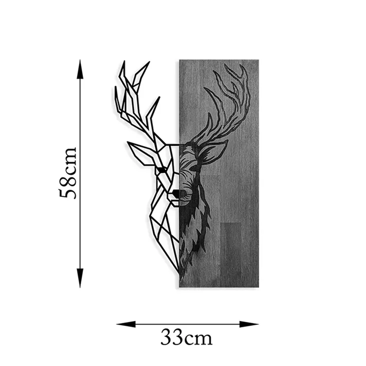 Wall deco Deera pakoworld pine wood in natural color and black metal 33x3x58cm