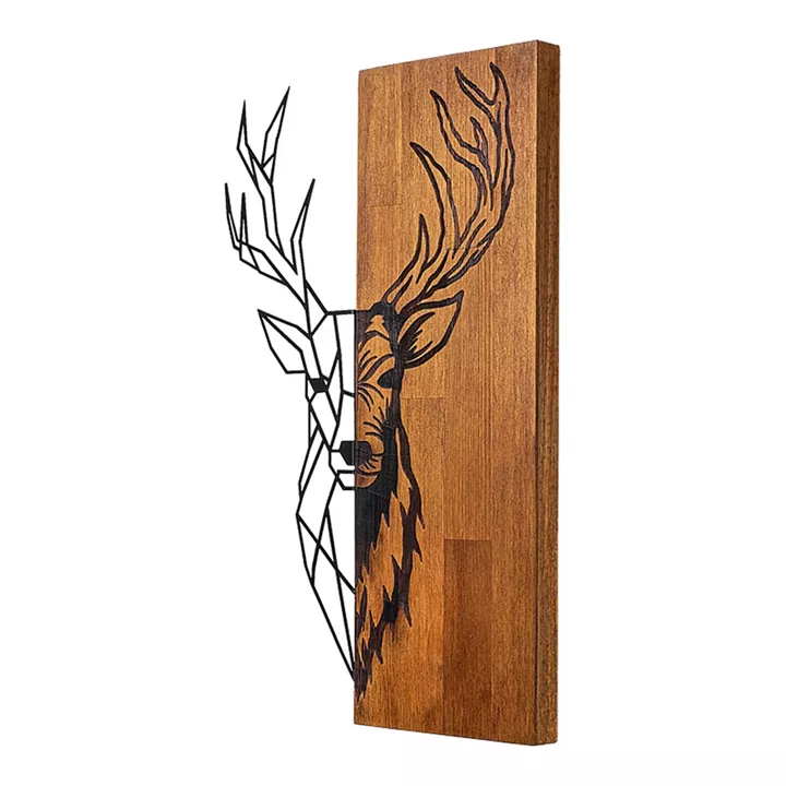 Wall deco Deera pakoworld pine wood in natural color and black metal 33x3x58cm