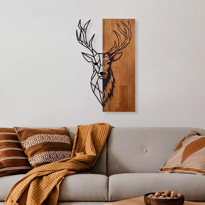 Wall deco Deera pakoworld pine wood in natural color and black metal 33x3x58cm