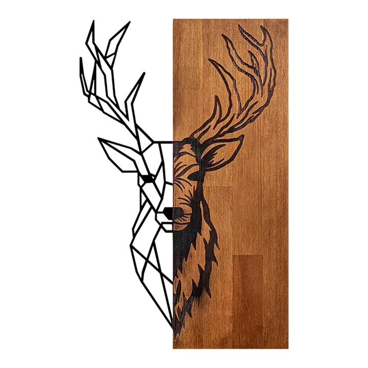 Wall deco Deera pakoworld pine wood in natural color and black metal 33x3x58cm