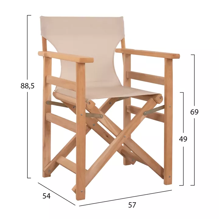 Director's Chair Limnos Impregnated in natural color with cream textline HM10543.60 57x54x88.5 cm.