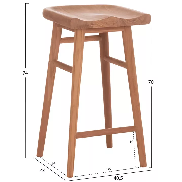 BAR STOOL BOLMAR HM18108 TEAK WOOD IN NATURAL COLOR 40.5x44x74Hcm.