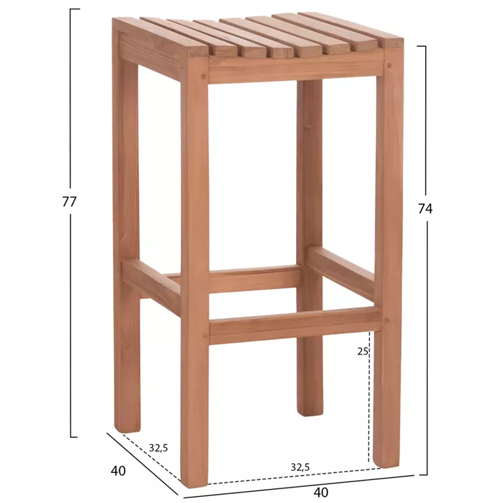 BAR STOOL NIKOL HM18109 TEAK WOOD IN NATURAL COLOR 40x40x77Hcm.