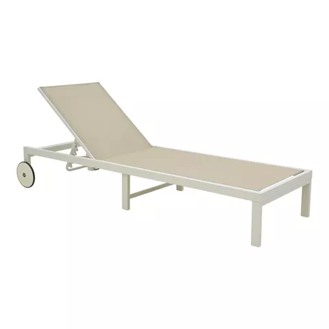 Deckchair Mailo pakoworld white aluminum and textilene in beige shade 71x206x30cm