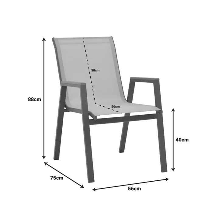 Azelie armchair pakoworld champagne aluminum and textilene in light gray shade 56x75x88cm