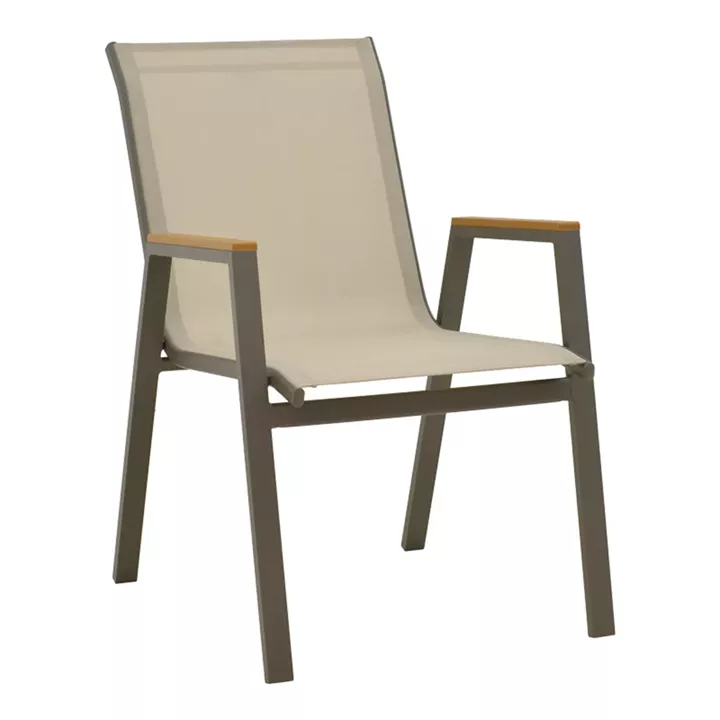 Azelie armchair pakoworld champagne aluminum and textilene in light gray shade 56x75x88cm