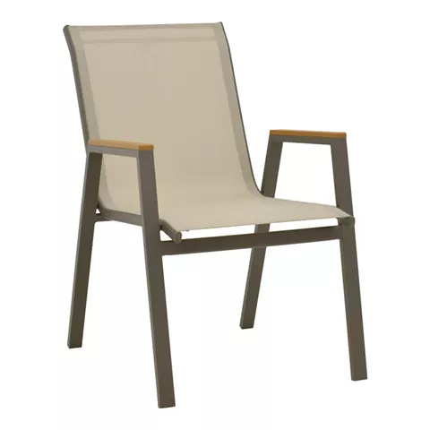 Azelie armchair pakoworld champagne aluminum and textilene in light gray shade 56x75x88cm