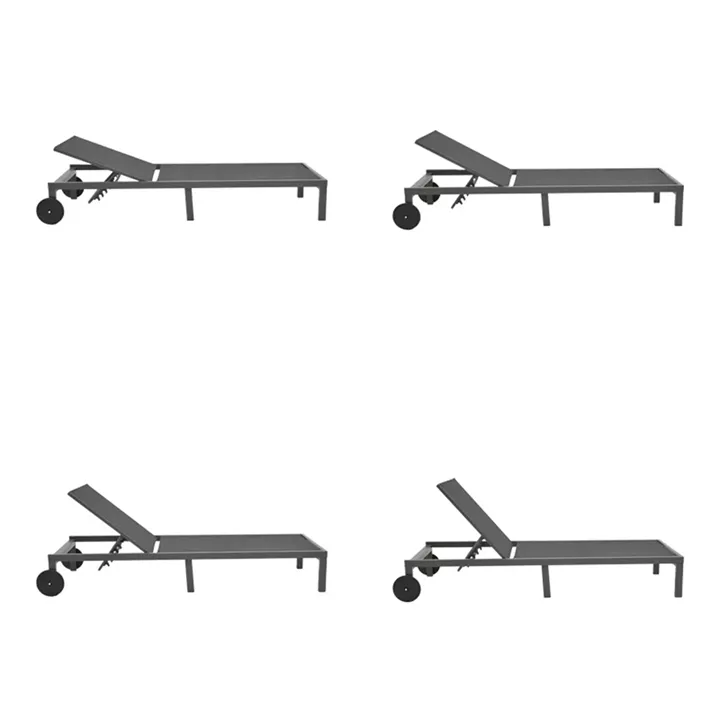 Deckchair Mailo pakoworld dark grey aluminum and textilene in black shade 71x206x30cm