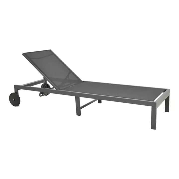 Deckchair Mailo pakoworld dark grey aluminum and textilene in black shade 71x206x30cm