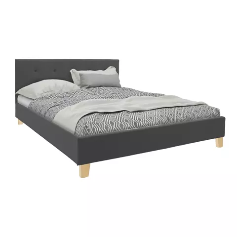 Mago pakoworld bed, anthracite fabric, with natural wooden leg 140x200cm