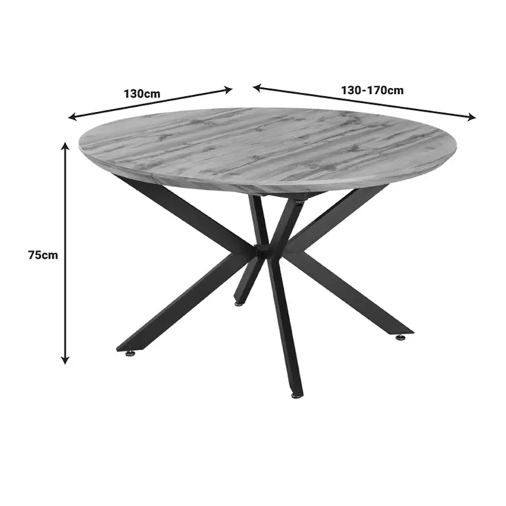 Edina pakoworld mdf extendable table in sonoma color with black metal legs 130-170x130x75cm