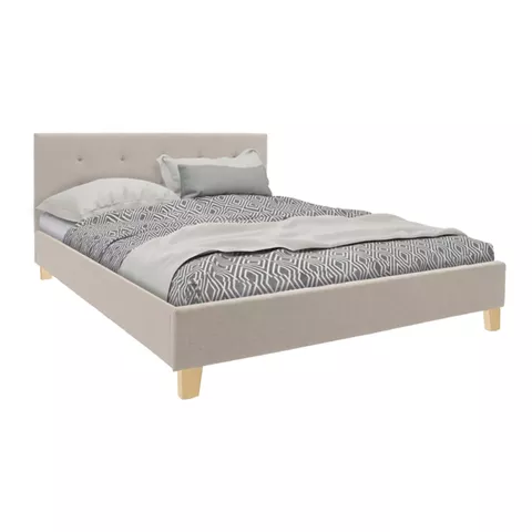 Mago pakoworld bed, cream fabric with natural wood leg, 160x200cm