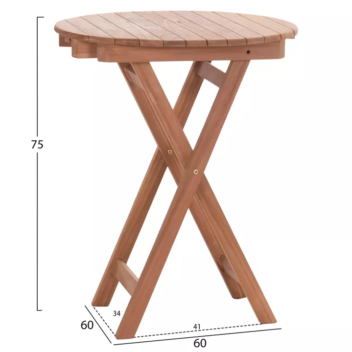 FOLDABLE ROUND TABLE HEIDEL HM18120 TEAK WOOD--NATURAL COLOR Φ60x75Hcm.