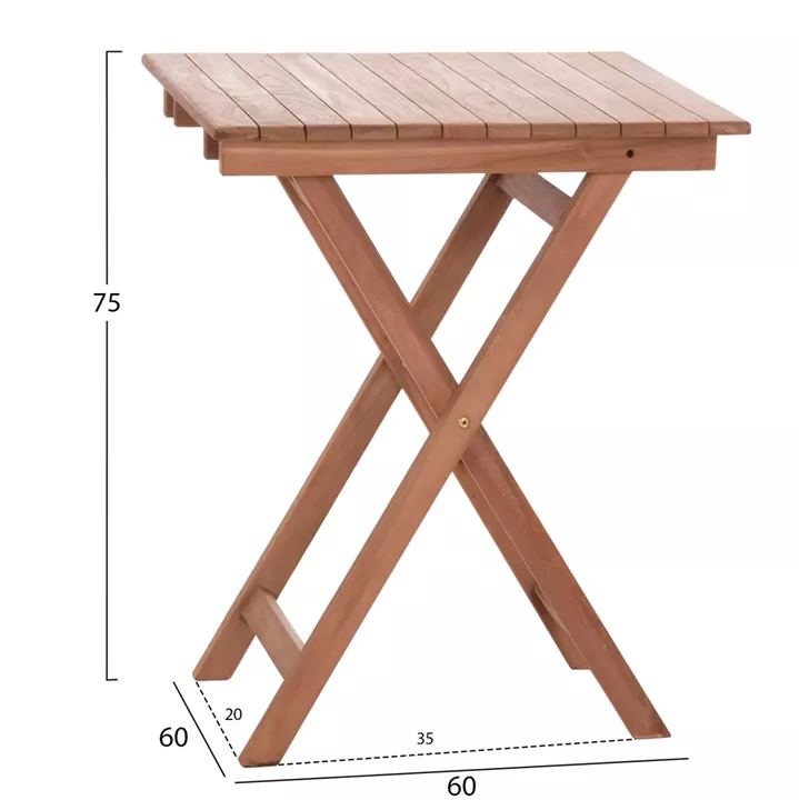 FOLDABLE SQUARE TABLE HEIDEL HM18121 TEAK WOOD--NATURAL COLOR 60x60x75Hcm.
