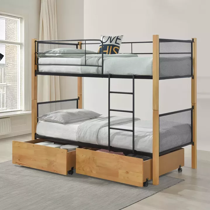 BUNK BED WITH FLOOR DRAWERS RAYVEN HM21119 WOOD-METAL--FOR MATTRESS 90x190cm.