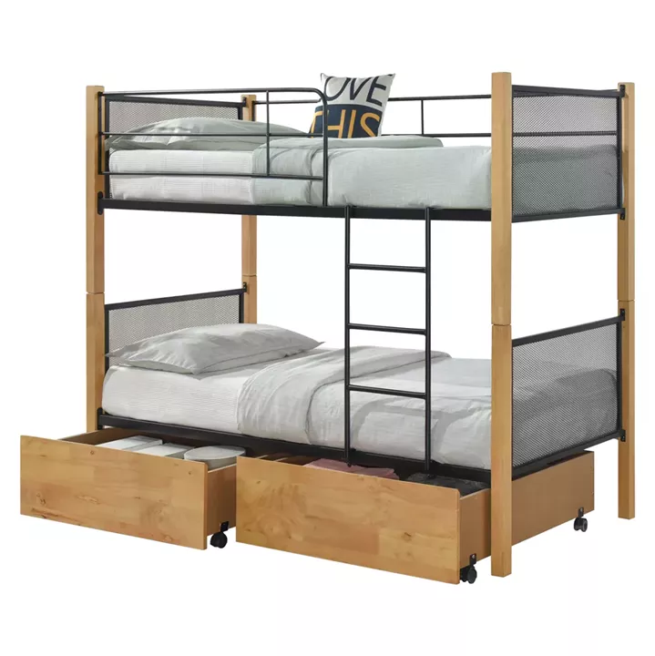 BUNK BED WITH FLOOR DRAWERS RAYVEN HM21119 WOOD-METAL--FOR MATTRESS 90x190cm.