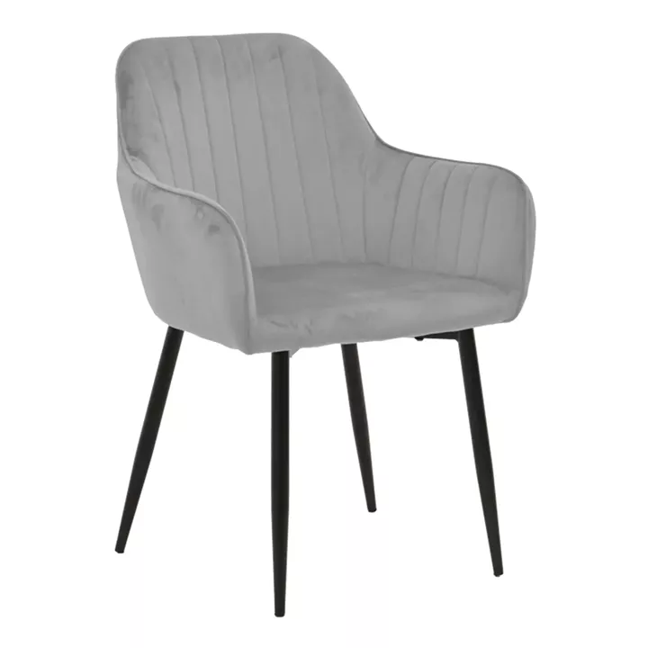 Armchair Noor pakoworld grey velvet fabric with black color metal leg 58x58x86cm
