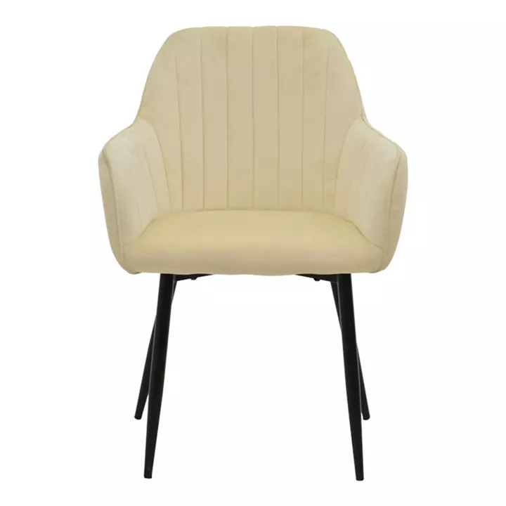 Armchair Noor pakoworld beige velvet fabric with black color metal leg 58x58x86cm