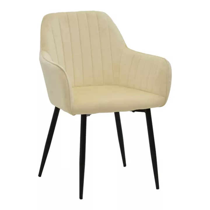 Armchair Noor pakoworld beige velvet fabric with black color metal leg 58x58x86cm