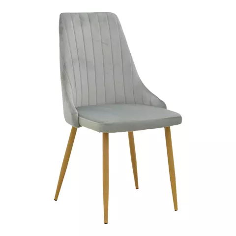 Chair Azori pakoworld velvet grey fabric with natural color metal leg 49x55x85cm