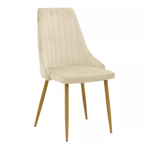 Chair Azori pakoworld velvet beige fabric with natural color metal leg 49x55x85cm