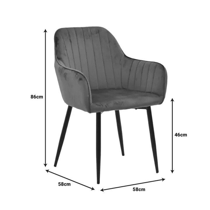 Armchair Noor pakoworld yellow velvet fabric with black color metal leg 58x58x86cm