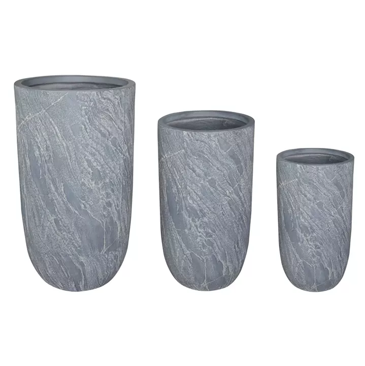 GARDEN PLANTERS CYLINDRICAL SET 3PCS SERIES GARDENER HM4720 FIBERCLAY IN CEMENT COLOR Φ44x78.5Hcm.